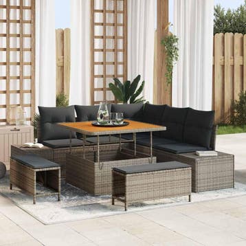 vidaXL Tuinbankenset 8 st Grijs Poly riet, Verzenden, Nieuw, Rotan, 8 zitplaatsen