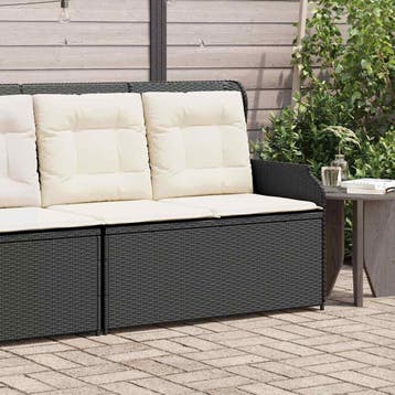 vidaXL Tuinbankje verstelbaar met kussens poly rattan zwart, Verzenden, Nieuw