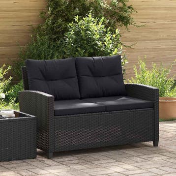vidaXL Tuinbank 2-zits met kussens 124 cm poly rattan zwart, Tuin en Terras, Tuinsets en Loungesets, Verzenden, Nieuw