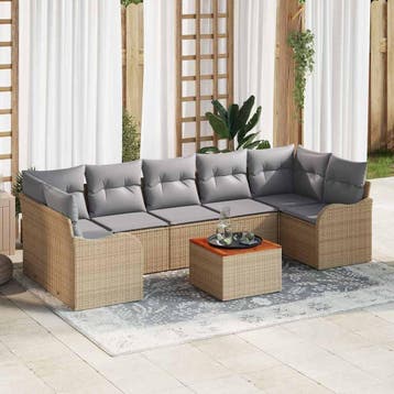 vidaXL Tuinbankenset 8 st Beige en Licht Grijs poly rattan, Tuin en Terras, Tuinsets en Loungesets, Verzenden, Nieuw, Rotan, 8 zitplaatsen