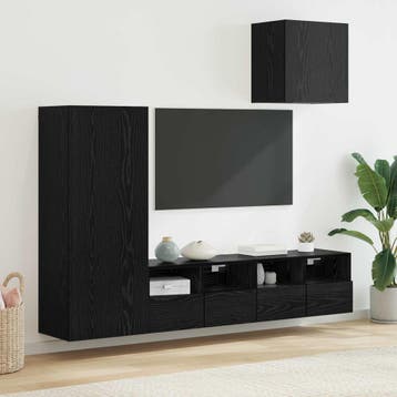 vidaXL TV Wandmeubels 4 st Zwart Eiken Bewerkt hout, Minder dan 50 cm, Verzenden, 100 tot 150 cm, Nieuw