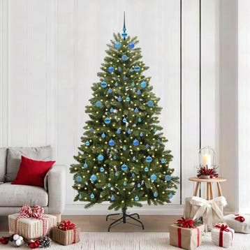 vidaXL Kunstkerstboom 210 cm 300 LEDs Warmwit PVC en staal, Verzenden, Nieuw