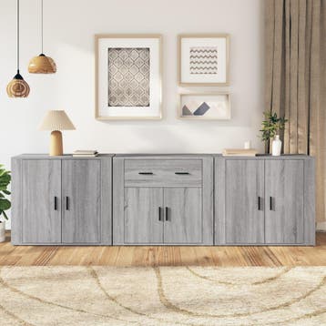 vidaXL Dressoirs 3 st bewerkt hout grijs sonoma eikenkleurig, Huis en Inrichting, Kasten | Dressoirs, Minder dan 50 cm, Verzenden