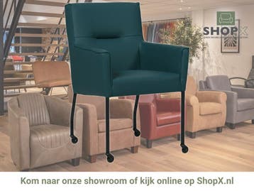 Leren eetkamerstoel met wieltjes en armleuning Lucky -, Huis en Inrichting, Bohemian, Industrieel, Modern, Scandinavisch, Blauw
