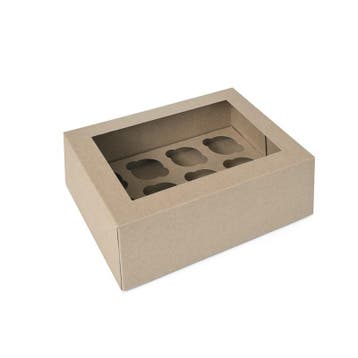 HoM Cupcake Doosje 12 MINI Kraft (incl tray met venster) 2st, Verzenden, Nieuw