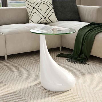 vidaXL Salontafel met rond glazen tafelblad hoogglans wit, Huis en Inrichting, Verzenden, Rond, Nieuw, 50 tot 100 cm