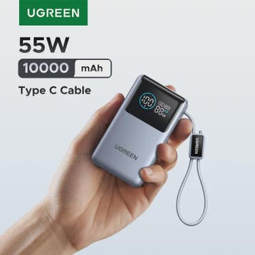 UGREEN 55W Powerbank 10000mAh met Type-C Kabel - Draagbaar S, Verzenden, Nieuw