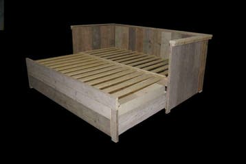 Bedbank van steigerhout, uitschuifbaar naar 2persoons, Ophalen of Verzenden, Nieuw