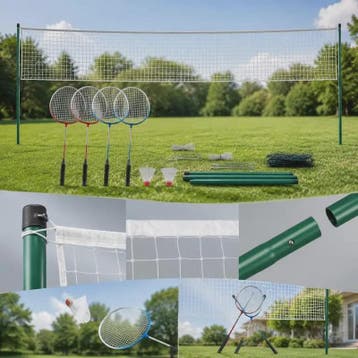 Complete Badminton Set met 4 Rackets, Net en Paaltjes - Idea, Sport en Fitness, Badminton, Verzenden, Nieuw