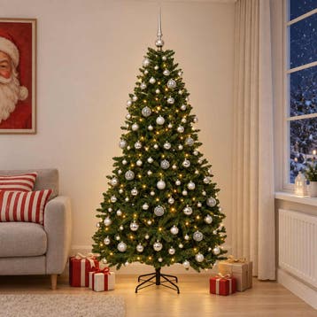 vidaXL Kunstkerstboom middengroen met kerstbal 210 cm 300, Diversen, Verzenden, Nieuw