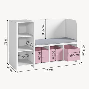 Kinderrek Høylandet met zitbank 76x112x40 cm wit en roze [en, Verzenden, Nieuw