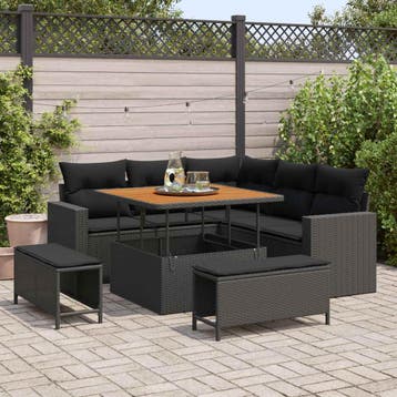 vidaXL Tuinbankenset 8 st Zwart poly rattan, Verzenden, Nieuw, 8 zitplaatsen