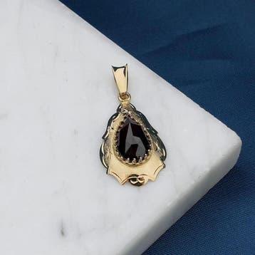 Gouden hanger met granaat (Hanger of bedel), Ophalen of Verzenden, Gebruikt, Goud, Overige merken