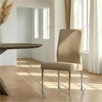 Leren eetkamerstoel Comfort met wieltjes - Hermes Mocca, Ophalen of Verzenden, Nieuw, Leer, Modern