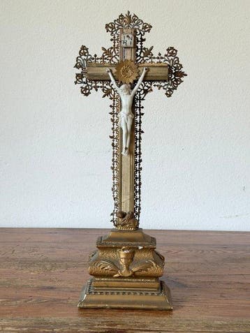 Antiek Crucifix - Biscuit porselein - 1850-1900 - Staande