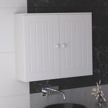 Houten Wandkast Badkamer met Dubbele Deuren - Wit - Ophangba, Verzenden, Nieuw