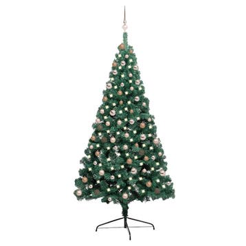 vidaXL Kunstkerstboom met verlichting en kerstballen half, Diversen, Kerst, Verzenden, Nieuw