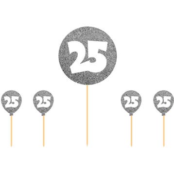 25 jaar taartdecoratie zilver versiering, Ophalen of Verzenden, Nieuw