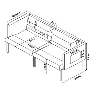 2-zitsbank Kamar 158x79x63 cm grijs en zwart [en.casa], Verzenden, Nieuw