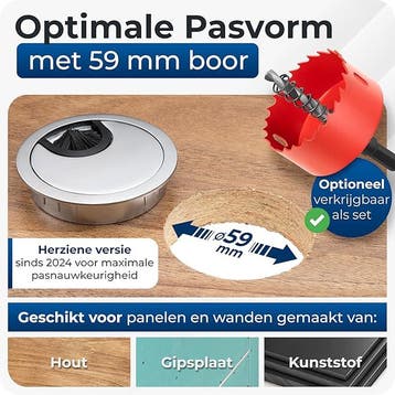Kabeldoorvoer bureau/werkblad, Zilverkleur, Bruce set 2, Ophalen of Verzenden, Nieuw