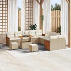 vidaXL Tuinbankenset met kussen 17 pcs Beige en Crème poly, Tuin en Terras, Verzenden, Nieuw, Rotan, 7 zitplaatsen