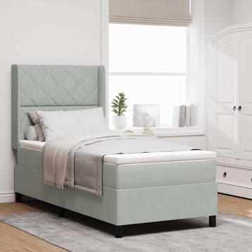 vidaXL Boxspringbed met hoofdeinde Lichtgrijs 90 x 190 cm, Huis en Inrichting, Verzenden, Nieuw, Eenpersoons, Stof