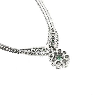 Witgouden visgraat schakelcollier met smaragd en diamante..., Gebruikt, Ophalen of Verzenden, Met edelsteen, Goud