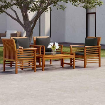 vidaXL 5-delige Loungeset met kussens massief acaciahout, Verzenden, Nieuw, Hardhout, Loungeset