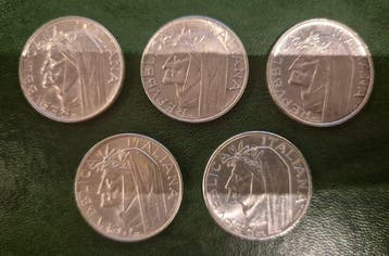 Italië, Republiek 500 Lire argento (5 monete) (Zonder, Postzegels en Munten, Munten | Europa | Niet-Euromunten