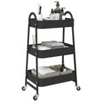 vidaXL Opbergtrolley 3-laags 42x41,5x77 cm staal zwart, Verzenden, Nieuw