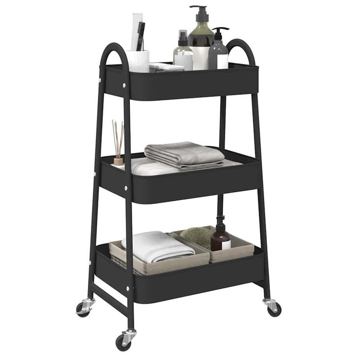 vidaXL Opbergtrolley 3-laags 42x41,5x77 cm staal zwart, Doe-het-zelf en Verbouw, Gereedschap | Overige machines, Nieuw, Verzenden