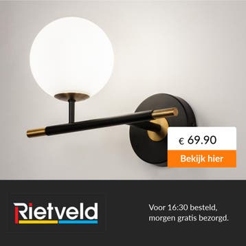 Rietveld-Wandlampen-Zwart, Goud, Messing (kleur)-Glas,, Verzenden, Nieuw