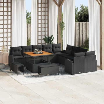 vidaXL Tuinbankenset 13 st Zwart poly rattan, Verzenden, Nieuw, Rotan, 3 zitplaatsen