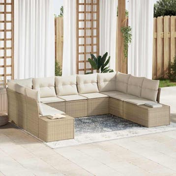 vidaXL Tuin Sofa Set 9 st Beige poly rattan, Verzenden, Nieuw, Rotan, Meer dan 8 zitplaatsen