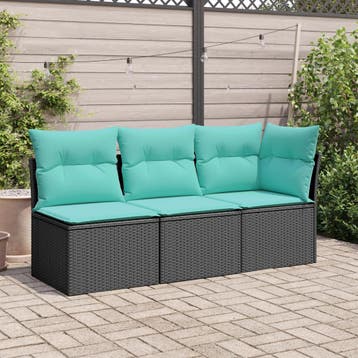 vidaXL Tuinbank 3-zits met kussens poly rattan zwart, Verzenden, Nieuw