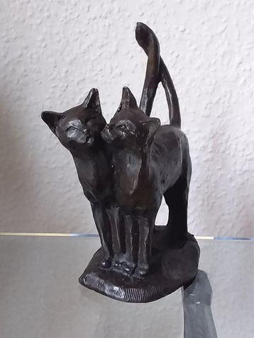Figuur - Two Cats Cuddling - 20 cm - Brons, Antiek en Kunst