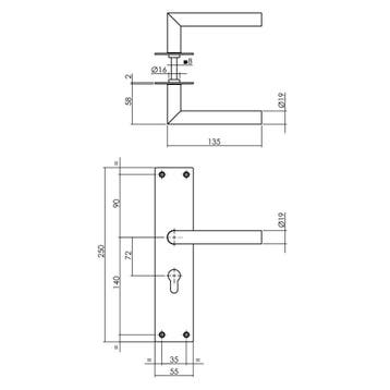 Intersteel Deurkruk Jura Hoek 90° op schild, Verzenden, Nieuw