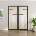 Dubbele stalen taatsdeur - Zwart - 4 Vlaks rond - Mat glas, Minder dan 80 cm, Overige typen, Nieuw, Metaal