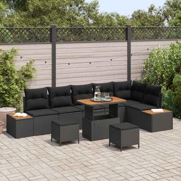 vidaXL Tuinbankenset 9 st 8-Aantal zitplaatsen Zwart Poly, Verzenden, Nieuw, Meer dan 8 zitplaatsen