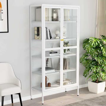 vidaXL Vitrinekast 90x40x180 cm staal en gehard glas wit, Verzenden, Nieuw