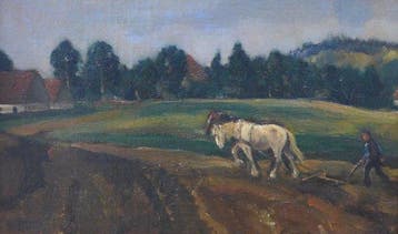Kees Heynsius (1890-1981) - Ploegende boer met twee