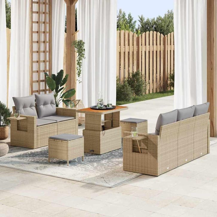 vidaXL Tuin Sofa Set met kussen 8 pcs Beige poly rattan, Tuin en Terras, Tuinsets en Loungesets, Nieuw, Rotan, Verzenden