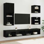 vidaXL TV Wand Eenheden met LED 5 pcs Zwart Eiken Bewerkt, Minder dan 50 cm, Verzenden, Nieuw, Minder dan 100 cm