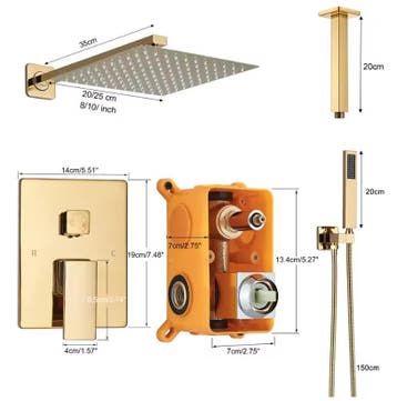 Gouden Inbouw Douche Set met Regendouche en Handdouche, Verzenden, Nieuw