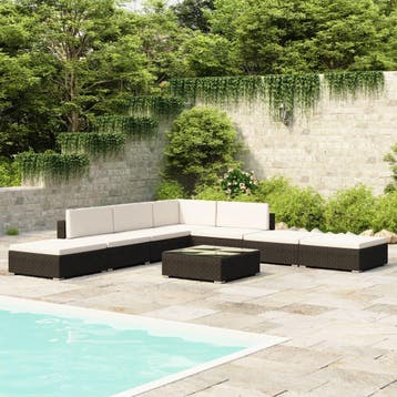 vidaXL 8-delige Loungeset met kussens poly rattan zwart, Verzenden, Nieuw, 8 zitplaatsen, Loungeset