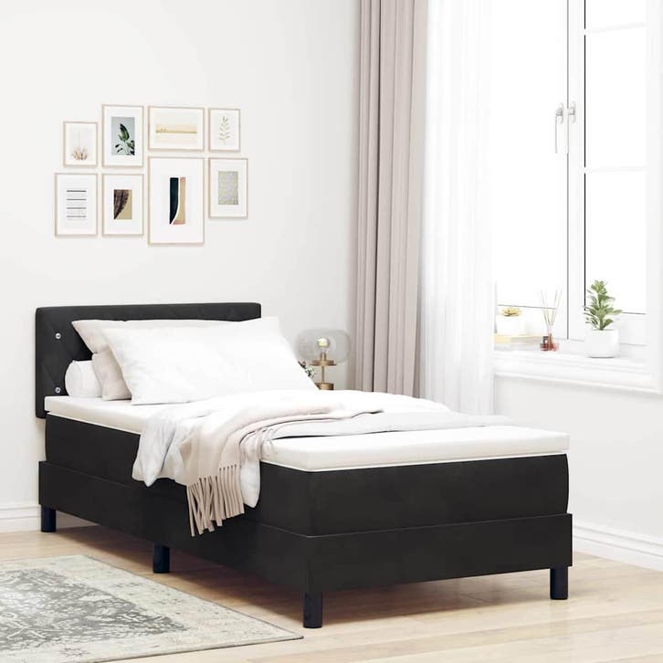 vidaXL LED Box Spring Bed met matras met LED Zwart 90 x 190, Huis en Inrichting, Slaapkamer | Bedden, Zwart, Nieuw, Stof, Verzenden