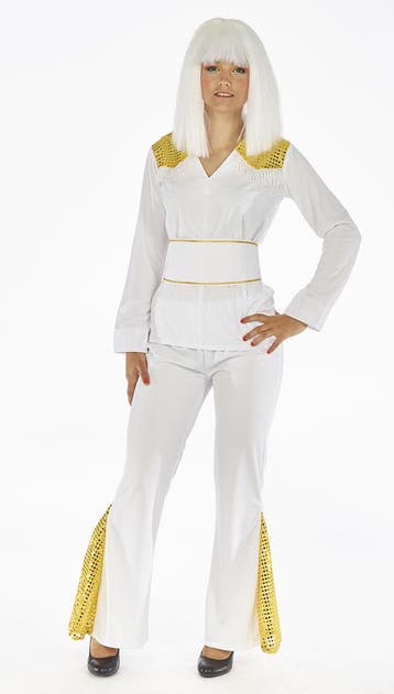Disco Kostuum Wit Met Goud Dames, Ophalen of Verzenden, Nieuw