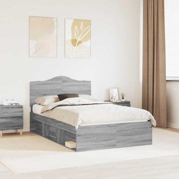 vidaXL Bedframe Grijs Sonoma 135 x 190 cm Massief grenenhout, Huis en Inrichting, Verzenden, Nieuw, Grijs, Hout