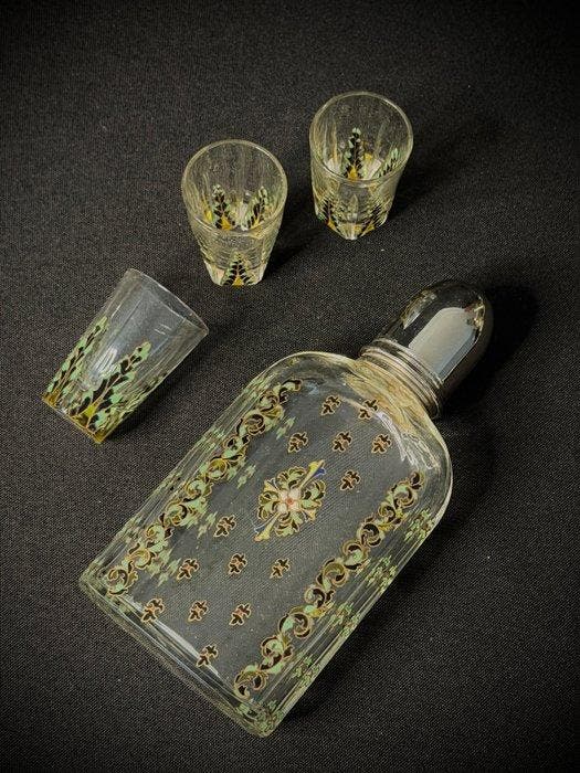 Flacon (4) - Glas (geëmailleerd) - Metaal (chroom) - Art, Antiek en Kunst, Kunst | Designobjecten