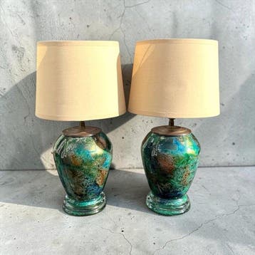Tafellamp (2) - Paar vintage kunstglas-tafellampen van Laque